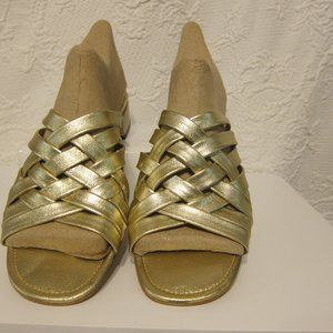 Vintage Kraus Originals Gold Leather sandals sz 9 - 9.5 M Los Angeles 1970's